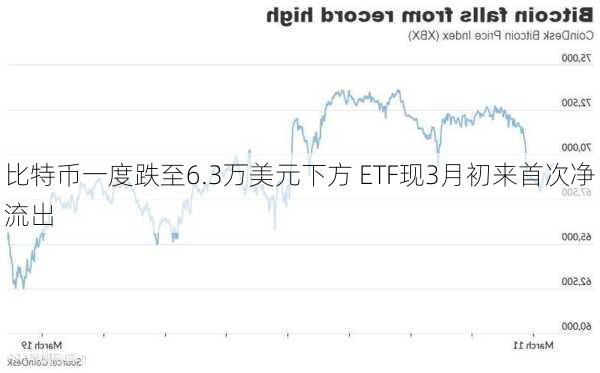 比特币一度跌至6.3万美元下方 ETF现3月初来首次净流出