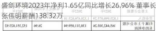 盛剑环境2023年净利1.65亿同比增长26.96% 董事长张伟明薪酬138.32万