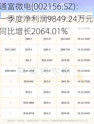 通富微电(002156.SZ)：一季度净利润9849.24万元 同比增长2064.01%