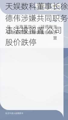 天娱数科董事长徐德伟涉嫌共同职务违法被留置 公司股价跌停