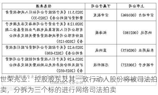 世荣兆业：控股股东及其一致行动人股份将被司法拍卖，分拆为三个标的进行网络司法拍卖