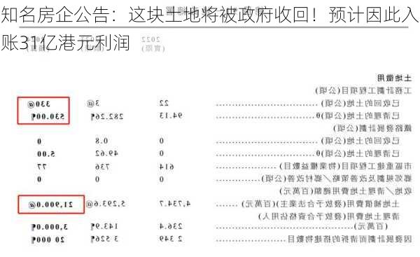 知名房企公告：这块土地将被政府收回！预计因此入账31亿港元利润