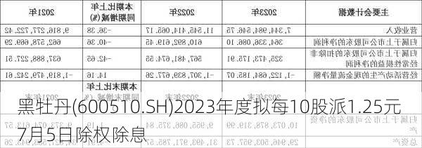 黑牡丹(600510.SH)2023年度拟每10股派1.25元 7月5日除权除息