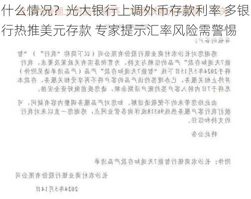 什么情况？光大银行上调外币存款利率 多银行热推美元存款 专家提示汇率风险需警惕