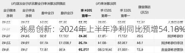 兆易创新：2024年上半年净利同比预增54.18%