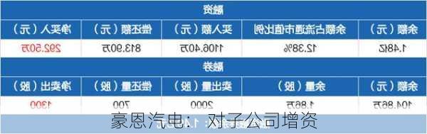 豪恩汽电： 对子公司增资