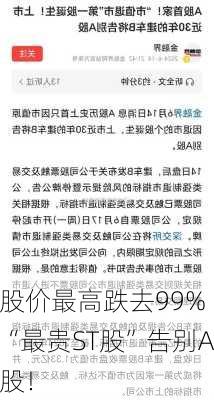 股价最高跌去99% “最贵ST股”告别A股！