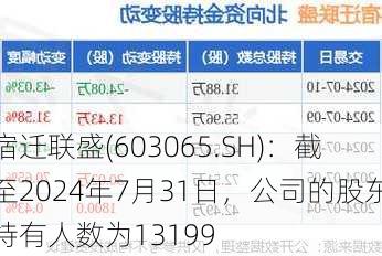 宿迁联盛(603065.SH)：截至2024年7月31日，公司的股东持有人数为13199