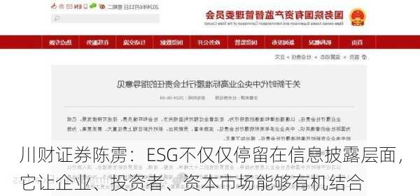 川财证券陈雳：ESG不仅仅停留在信息披露层面，它让企业、投资者、资本市场能够有机结合