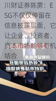 川财证券陈雳：ESG不仅仅停留在信息披露层面，它让企业、投资者、资本市场能够有机结合