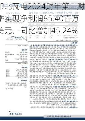 印北瓦电2024财年第二财季实现净利润85.40百万美元，同比增加45.24%