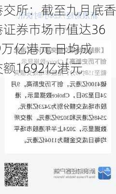 港交所：截至九月底香港证券市场市值达36.9万亿港元 日均成交额1692亿港元