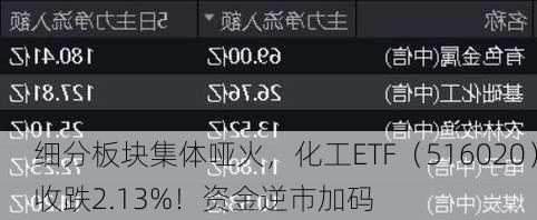 细分板块集体哑火，化工ETF（516020）收跌2.13%！资金逆市加码