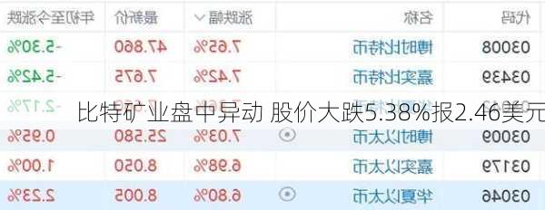 比特矿业盘中异动 股价大跌5.38%报2.46美元