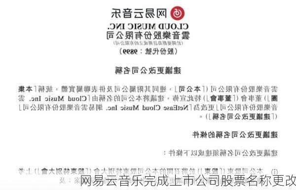 网易云音乐完成上市公司股票名称更改