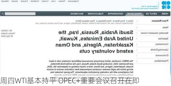 周四WTI基本持平 OPEC+重要会议召开在即