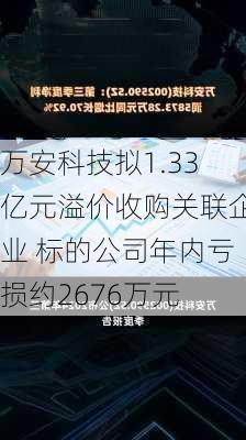 万安科技拟1.33亿元溢价收购关联企业 标的公司年内亏损约2676万元