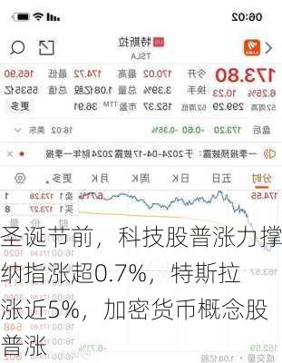 圣诞节前，科技股普涨力撑纳指涨超0.7%，特斯拉涨近5%，加密货币概念股普涨