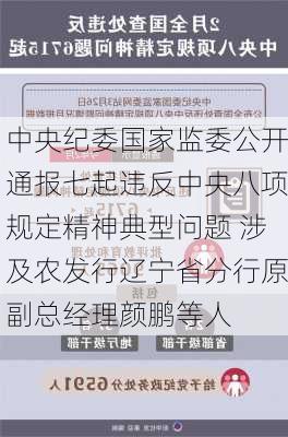 中央纪委国家监委公开通报七起违反中央八项规定精神典型问题 涉及农发行辽宁省分行原副总经理颜鹏等人