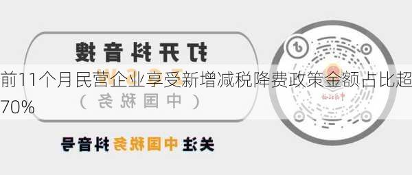 前11个月民营企业享受新增减税降费政策金额占比超70%